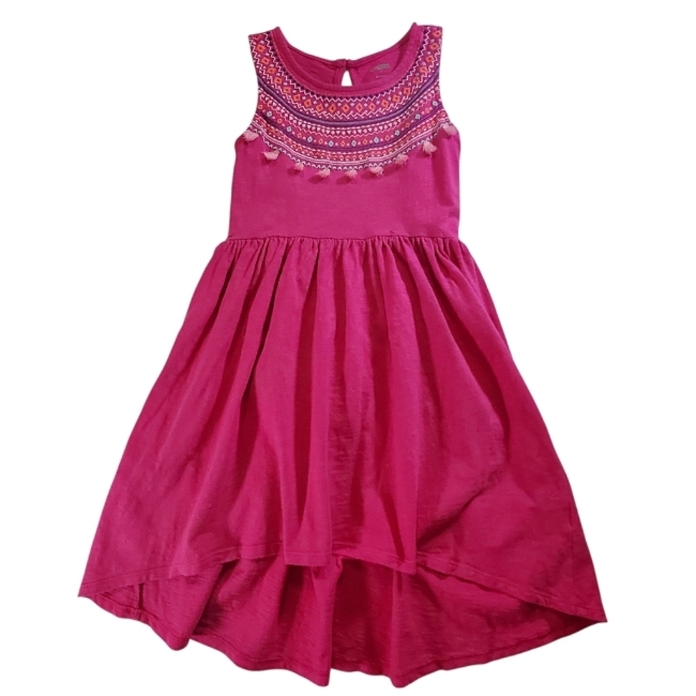 K1350 * Gymboree Girls Sleeveless Embroidered Tassel Dress Magenta Pink Size 7